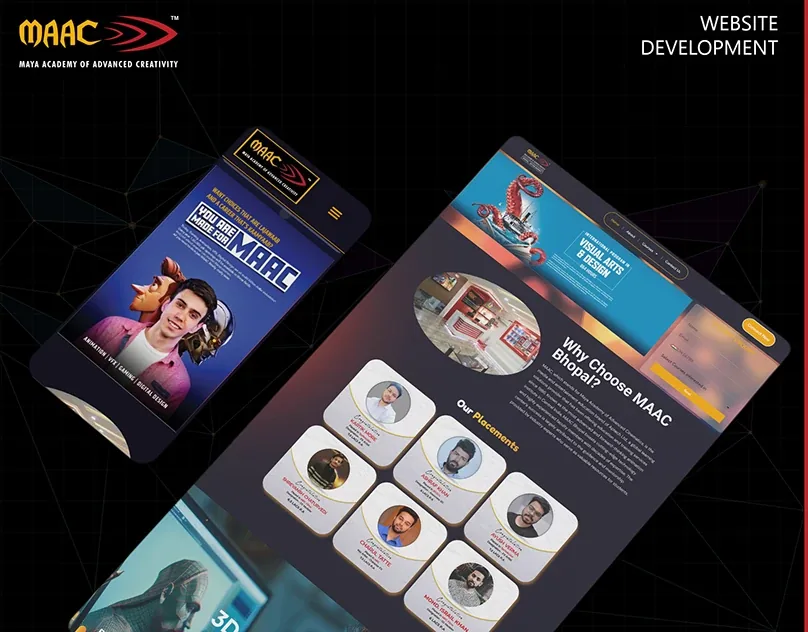 MAAC, Maya Academy of Advanced Creativity, website shown on a laptop and a phone